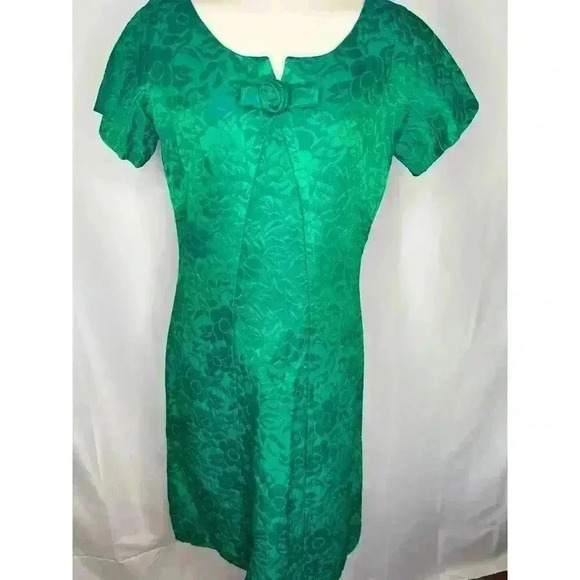 1960s Green Blue Silky Brocade Peck + Peck Cocktail Dress - Picture 4 of 13